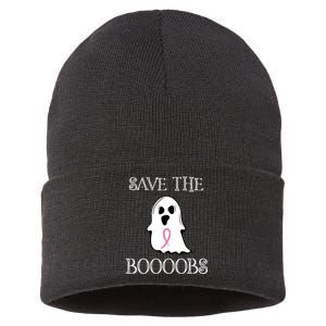 Save The Boooobs Breast Cancer Halloween Ghost Sustainable Knit Beanie