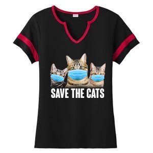 Save The Cats Face Mask Pandemic Ladies Halftime Notch Neck Tee