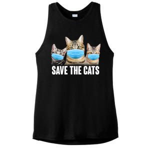 Save The Cats Face Mask Pandemic Ladies PosiCharge Tri-Blend Wicking Tank