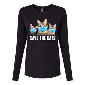 Save The Cats Face Mask Pandemic Womens Cotton Relaxed Long Sleeve T-Shirt