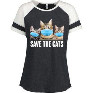 Save The Cats Face Mask Pandemic Enza Ladies Jersey Colorblock Tee