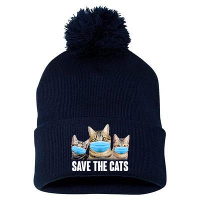 Save The Cats Face Mask Pandemic Pom Pom 12in Knit Beanie