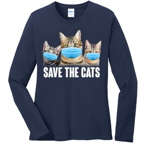 Save The Cats Face Mask Pandemic Ladies Long Sleeve Shirt