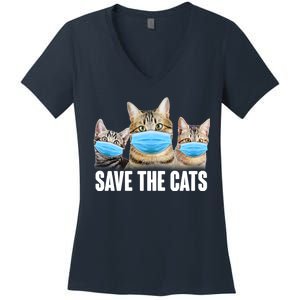 Save The Cats Face Mask Pandemic Women's V-Neck T-Shirt