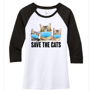 Save The Cats Face Mask Pandemic Women's Tri-Blend 3/4-Sleeve Raglan Shirt