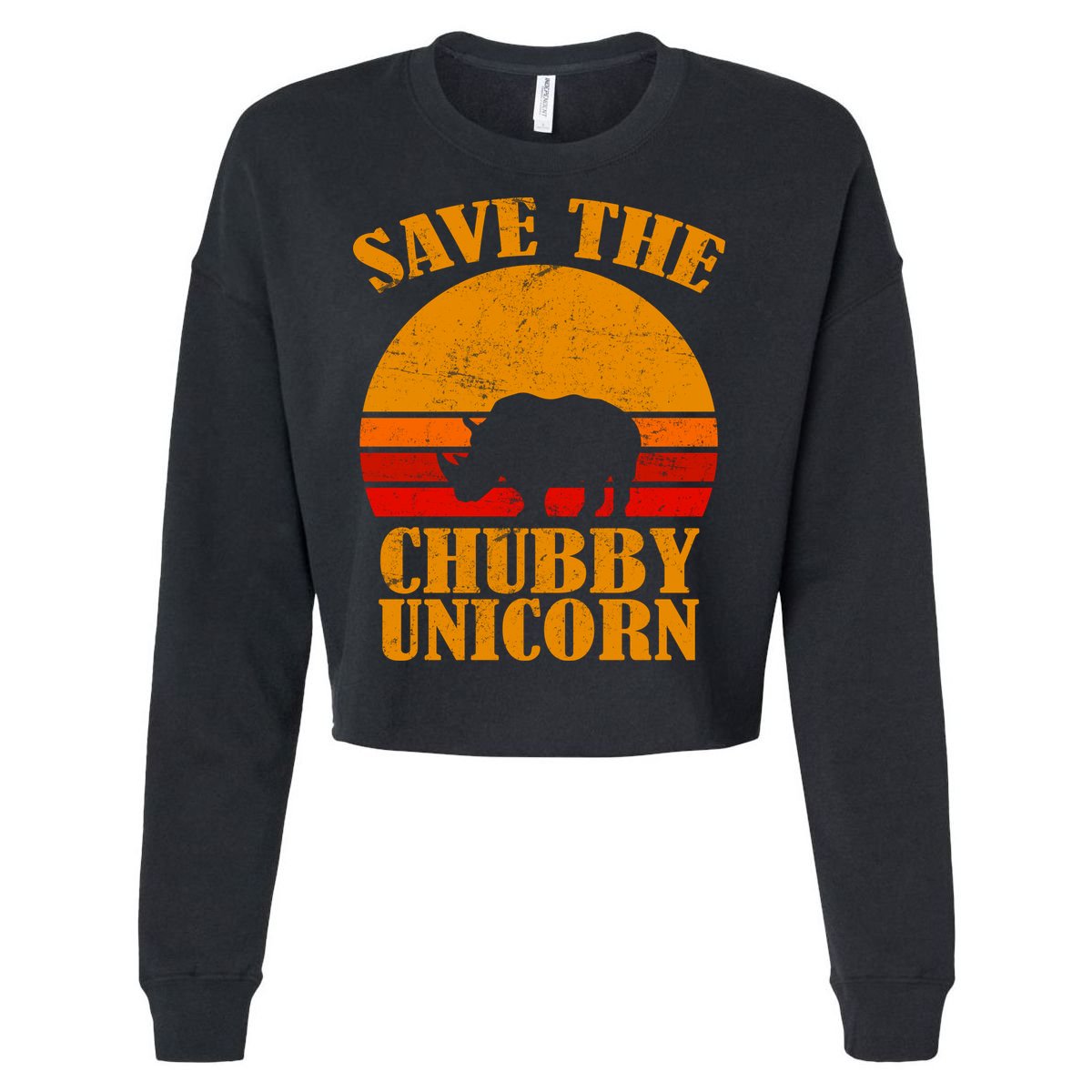 Save The Chubby Unicorn Distressed Sun Cropped Pullover Crew