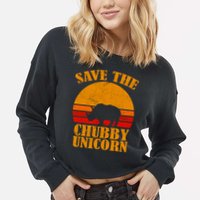 Save The Chubby Unicorn Distressed Sun Cropped Pullover Crew