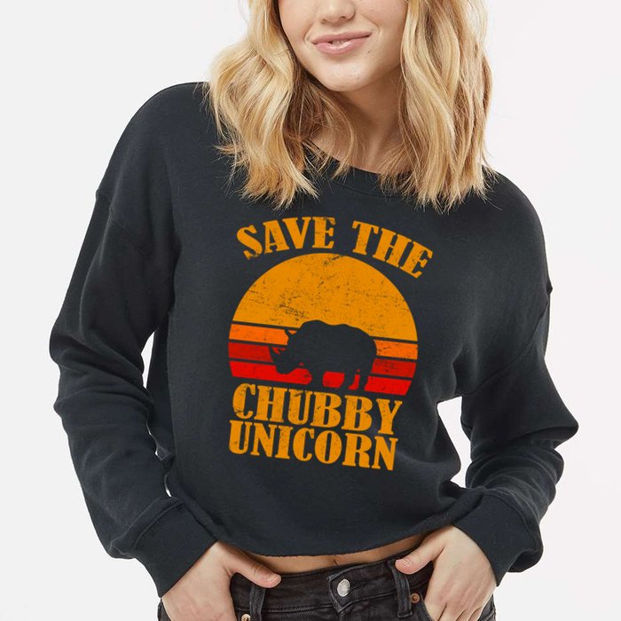 Save The Chubby Unicorn Distressed Sun Cropped Pullover Crew