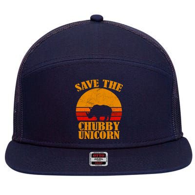 Save The Chubby Unicorn Distressed Sun 7 Panel Mesh Trucker Snapback Hat