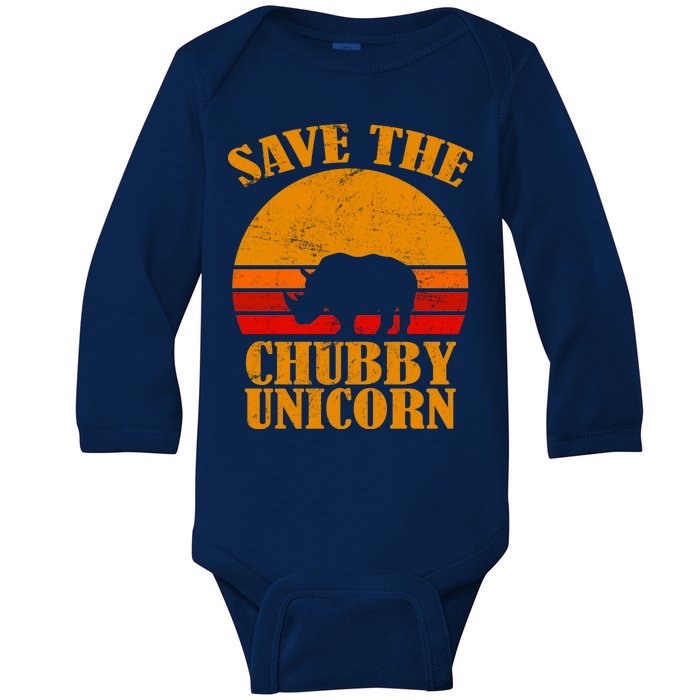 Save The Chubby Unicorn Distressed Sun Baby Long Sleeve Bodysuit