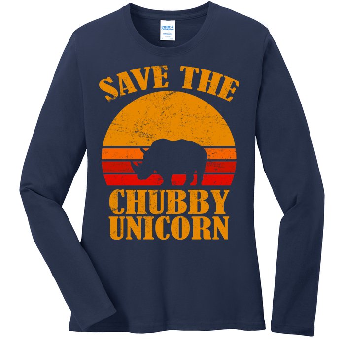 Save The Chubby Unicorn Distressed Sun Ladies Long Sleeve Shirt