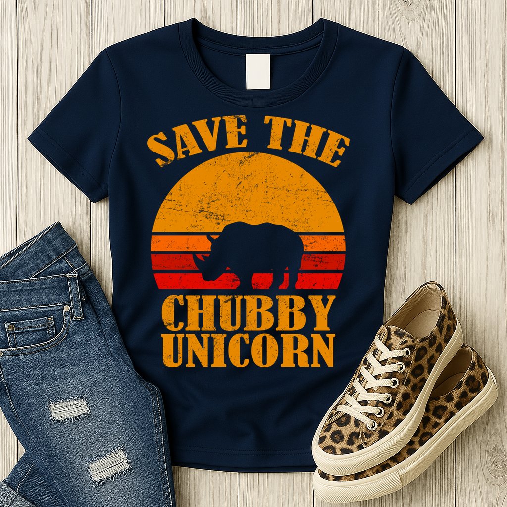 Save The Chubby Unicorn Distressed Sun Womens T-Shirt