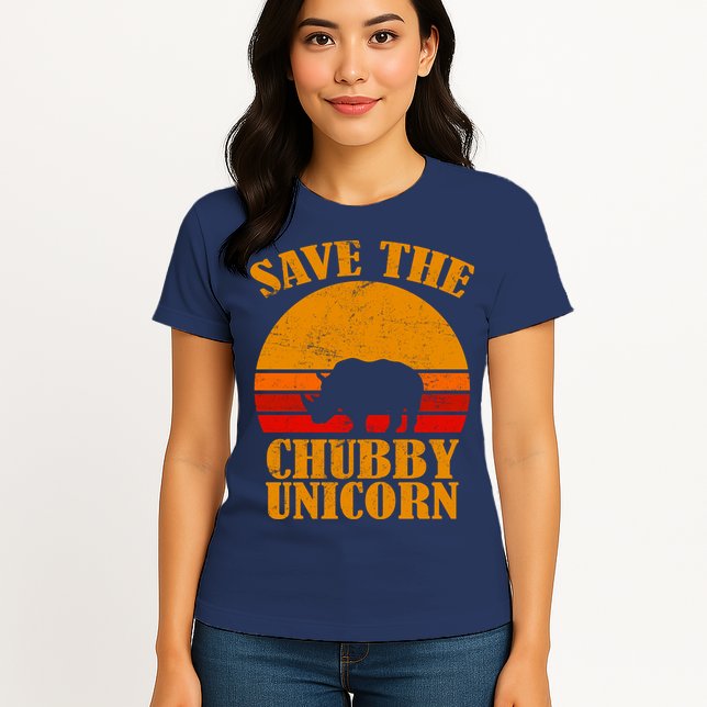 Save The Chubby Unicorn Distressed Sun Womens T-Shirt