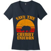 Save The Chubby Unicorn Distressed Sun Women's V-Neck T-Shirt