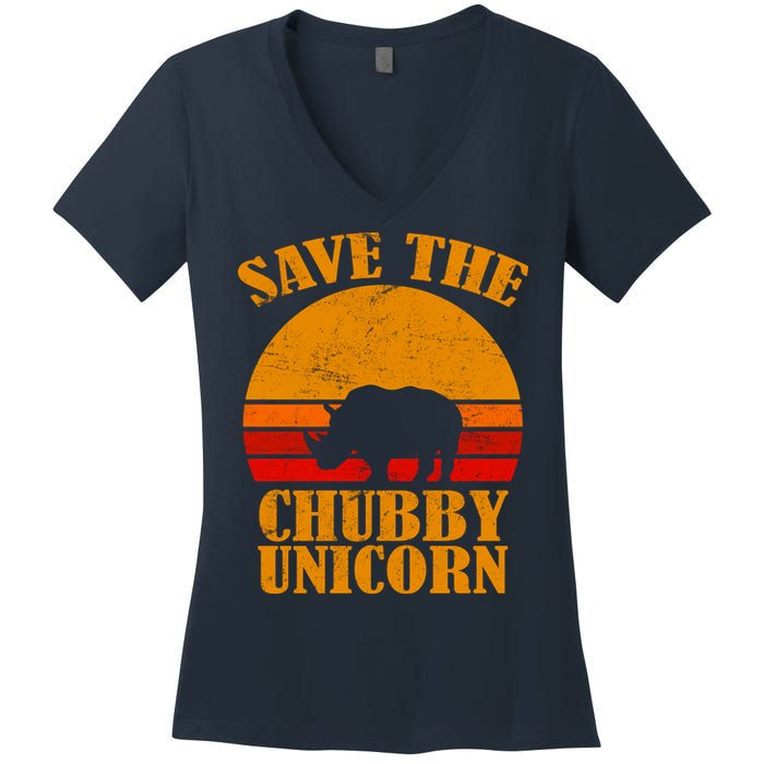 Save The Chubby Unicorn Distressed Sun Women's V-Neck T-Shirt