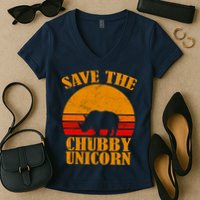Save The Chubby Unicorn Distressed Sun Women's V-Neck T-Shirt