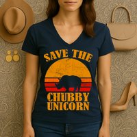 Save The Chubby Unicorn Distressed Sun Women's V-Neck T-Shirt