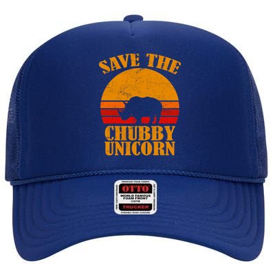 Save The Chubby Unicorn Distressed Sun High Crown Mesh Back Trucker Hat