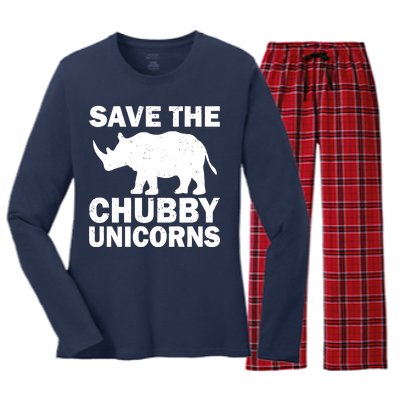 Save The Chubby Unicorns Women's Long Sleeve Flannel Pajama Set 