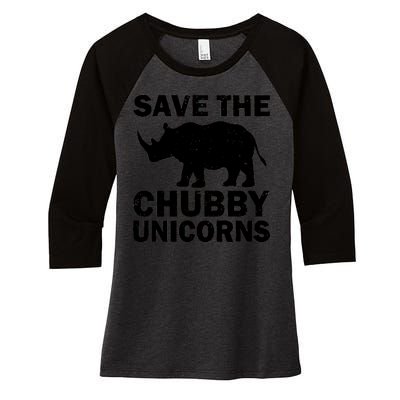 Save The Chubby Unicorns Women's Tri-Blend 3/4-Sleeve Raglan Shirt