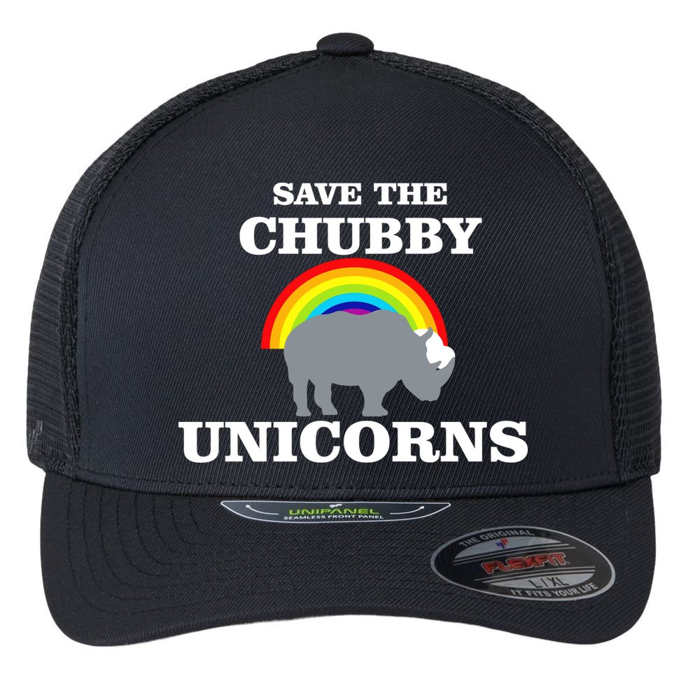 Save The Chubby Unicorns Rainbow Flexfit Unipanel Trucker Cap