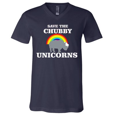 Save The Chubby Unicorns Rainbow V-Neck T-Shirt