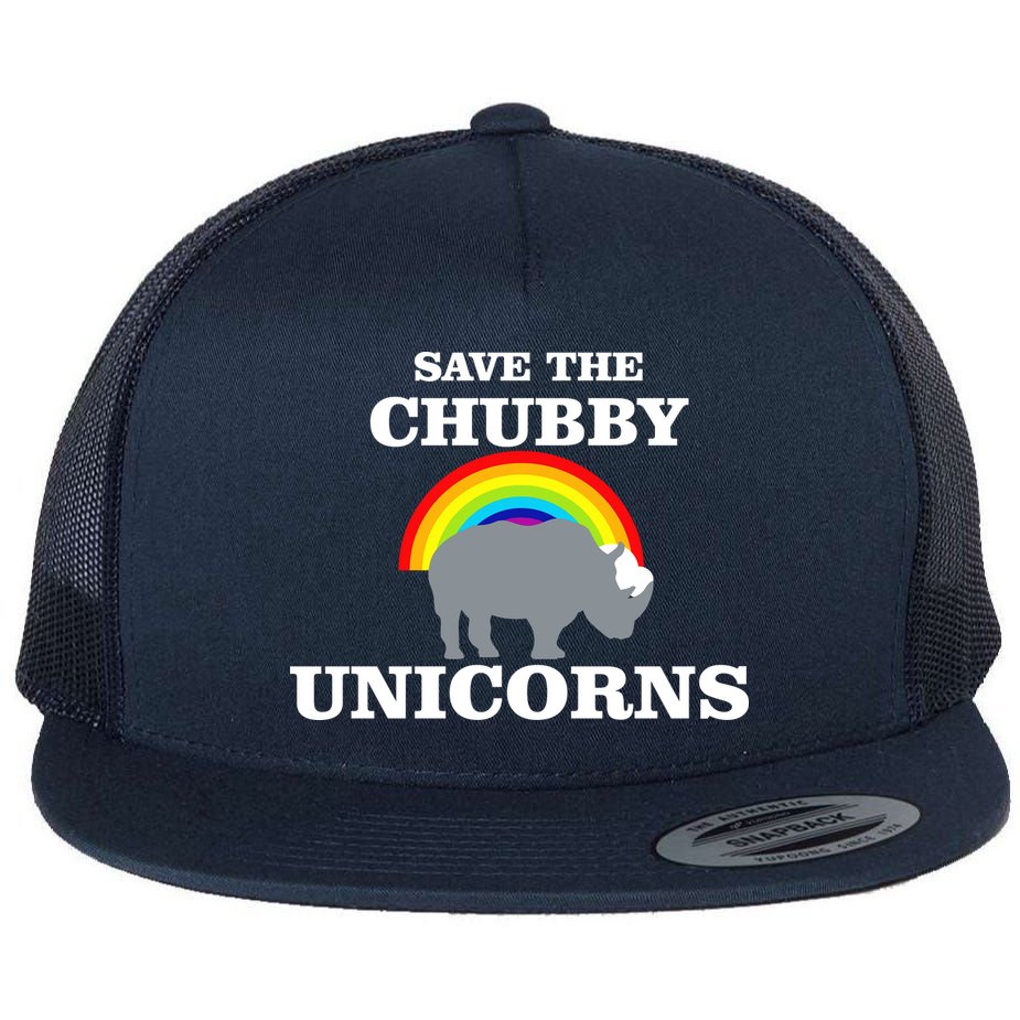 Save The Chubby Unicorns Rainbow Flat Bill Trucker Hat