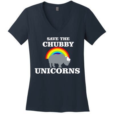 Save The Chubby Unicorns Rainbow Women's V-Neck T-Shirt