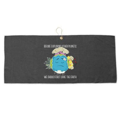 Save The Earth Before Exploring Other Planets Large Microfiber Waffle Golf Towel