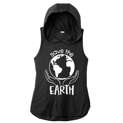 Save The Earth Holding Globe Ladies PosiCharge Tri-Blend Wicking Draft Hoodie Tank