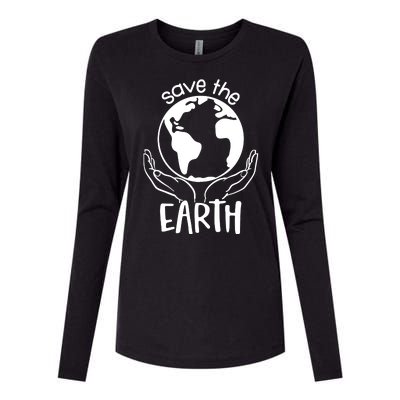 Save The Earth Holding Globe Womens Cotton Relaxed Long Sleeve T-Shirt