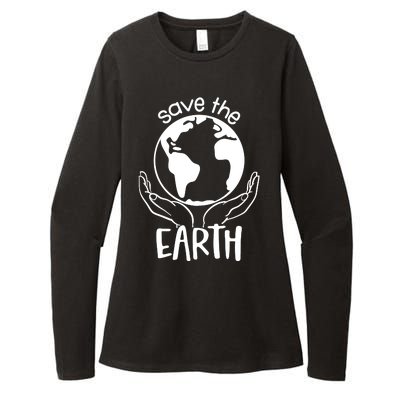 Save The Earth Holding Globe Womens CVC Long Sleeve Shirt