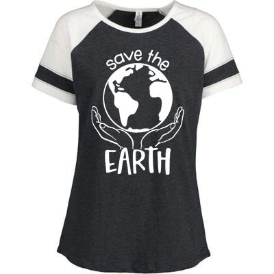 Save The Earth Holding Globe Enza Ladies Jersey Colorblock Tee