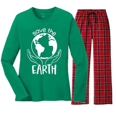 Save The Earth Holding Globe Women's Long Sleeve Flannel Pajama Set 