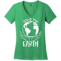 Save The Earth Holding Globe Women's V-Neck T-Shirt