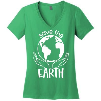 Save The Earth Holding Globe Women's V-Neck T-Shirt