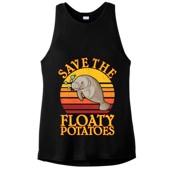 Save The Floaty Potatoes Manatee  Ladies PosiCharge Tri-Blend Wicking Tank