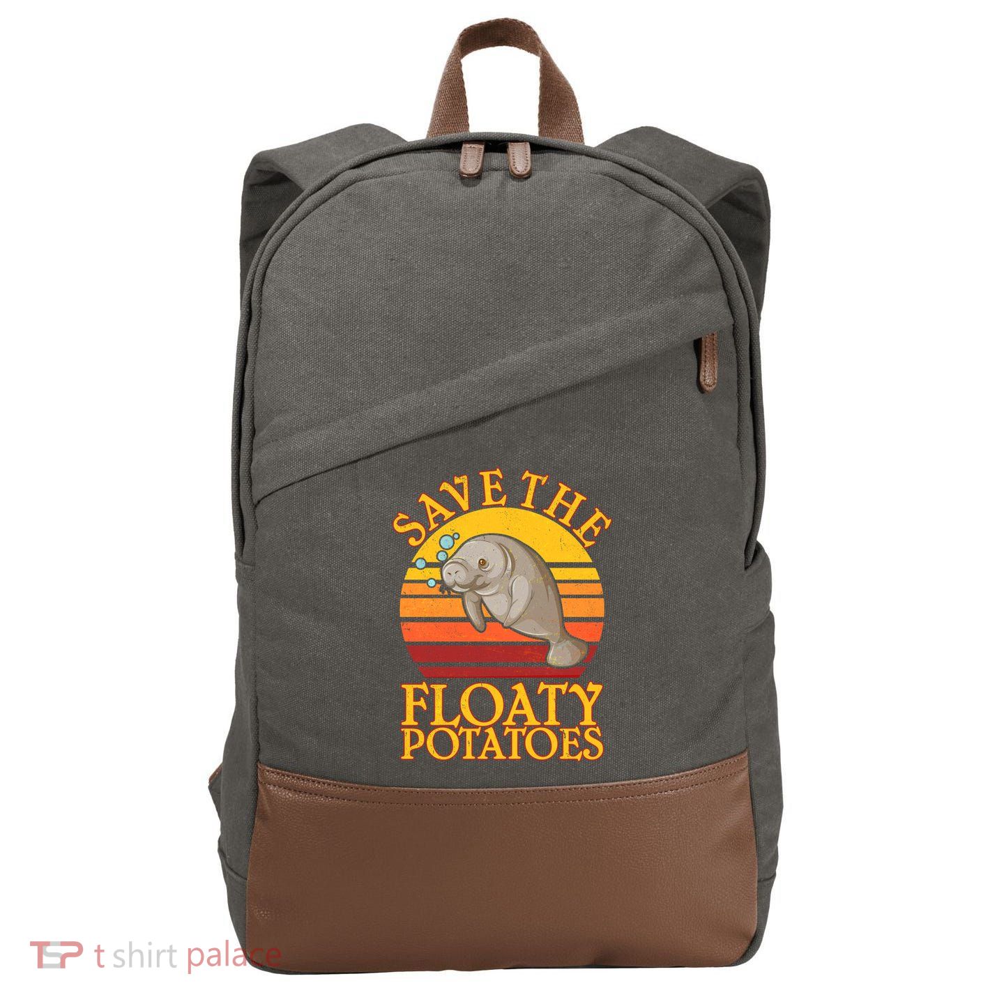 Save The Floaty Potatoes Manatee  Cotton Canvas Backpack