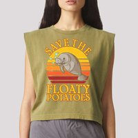Save The Floaty Potatoes Manatee  Garment-Dyed Women's Muscle Tee