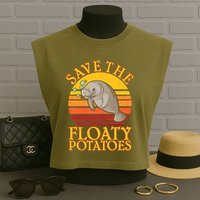 Save The Floaty Potatoes Manatee  Garment-Dyed Women's Muscle Tee