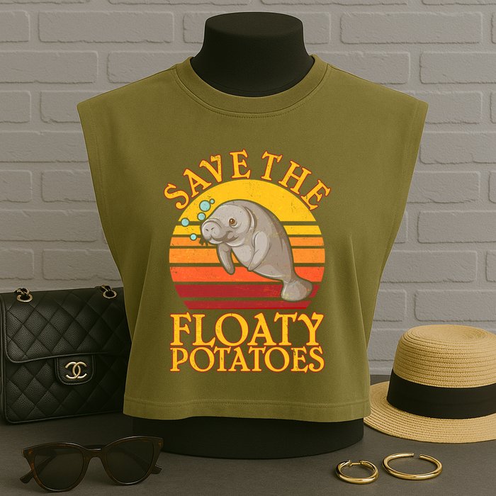Save The Floaty Potatoes Manatee  Garment-Dyed Women's Muscle Tee