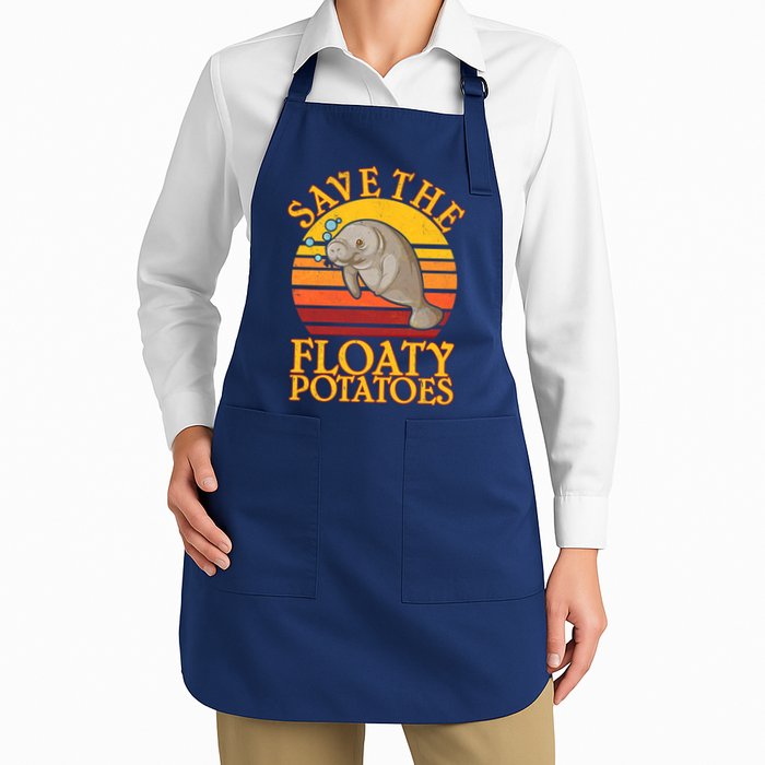 Save The Floaty Potatoes Manatee  Full-Length Apron With Pockets