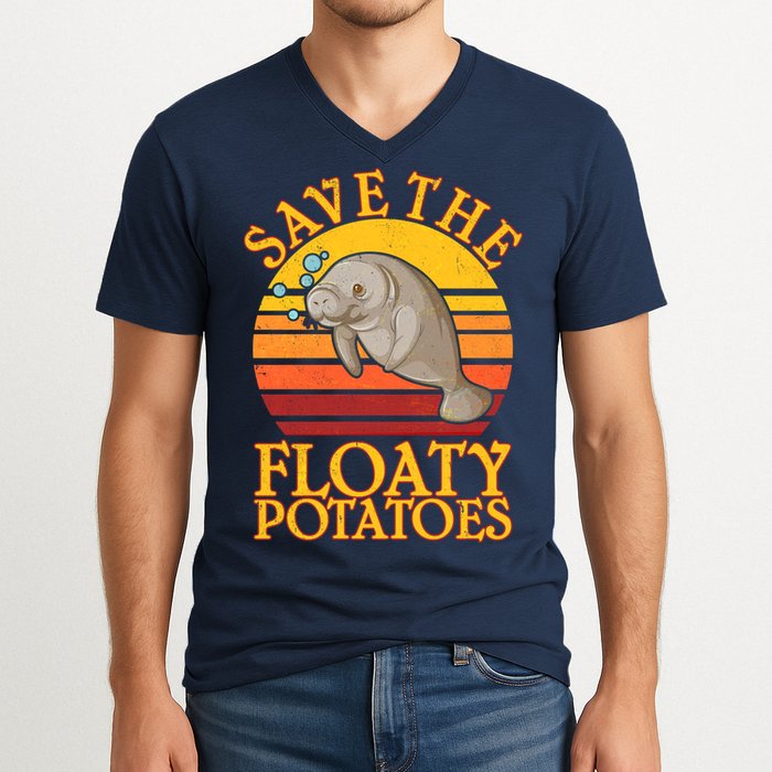 Save The Floaty Potatoes Manatee  V-Neck T-Shirt
