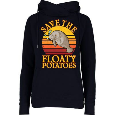 Save The Floaty Potatoes Manatee  Womens Funnel Neck Pullover Hood