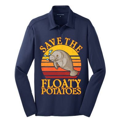 Save The Floaty Potatoes Manatee  Silk Touch Performance Long Sleeve Polo