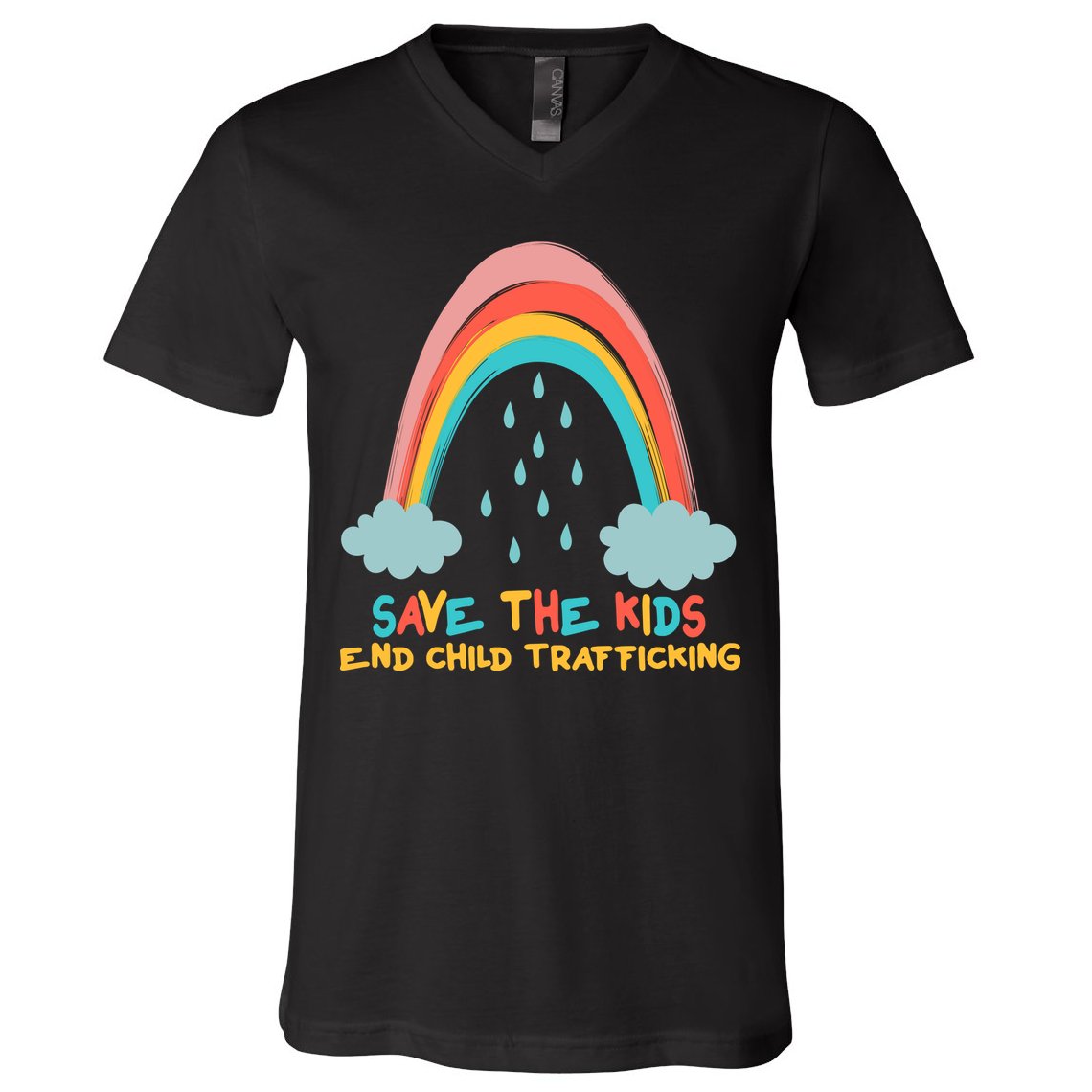 Save The Kids End Child Trafficking Rainbow V-Neck T-Shirt