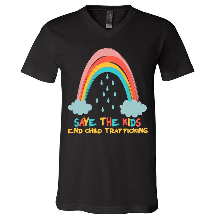 Save The Kids End Child Trafficking Rainbow V-Neck T-Shirt