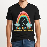 Save The Kids End Child Trafficking Rainbow V-Neck T-Shirt