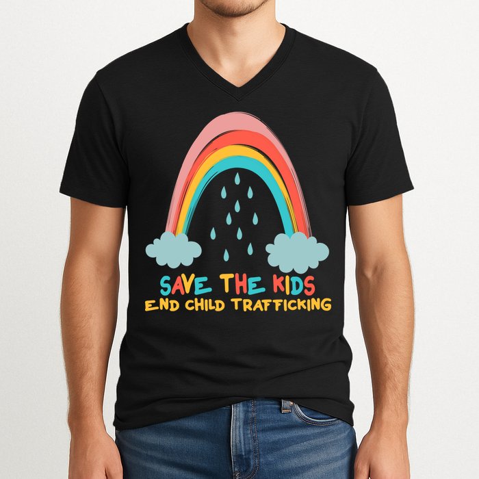 Save The Kids End Child Trafficking Rainbow V-Neck T-Shirt