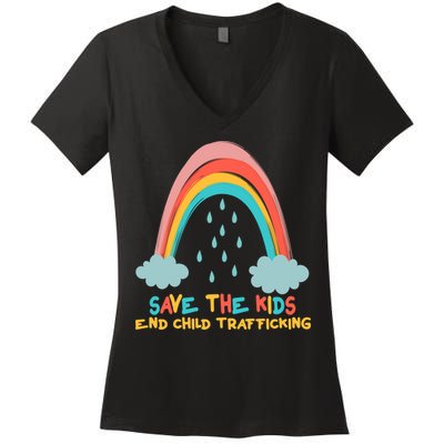 Save The Kids End Child Trafficking Rainbow Women's V-Neck T-Shirt